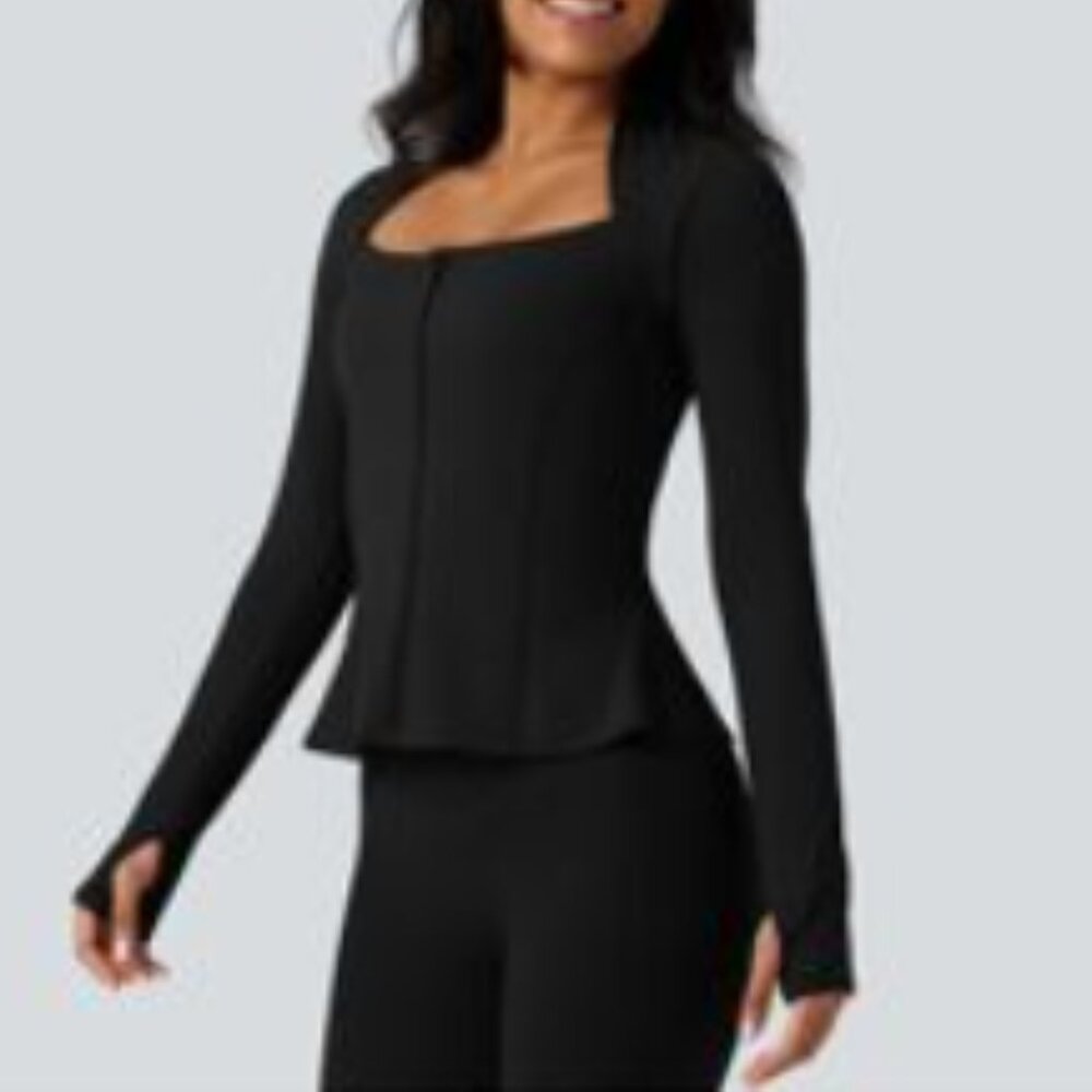 NWT ~ HALARA Ultra Sculpt Square Neck Peplum Jacket with Thumb Holes
